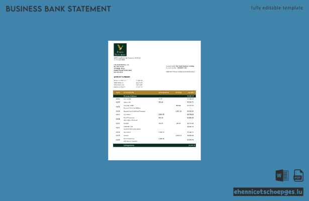 Beispielansicht des Geschäftskontoauszugs der First Republic Bank (Word- und PDF-Format)